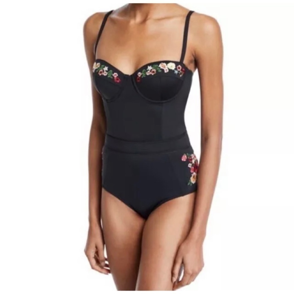 NEW JOHNNY WAS Black Floral Corset Swimsuit